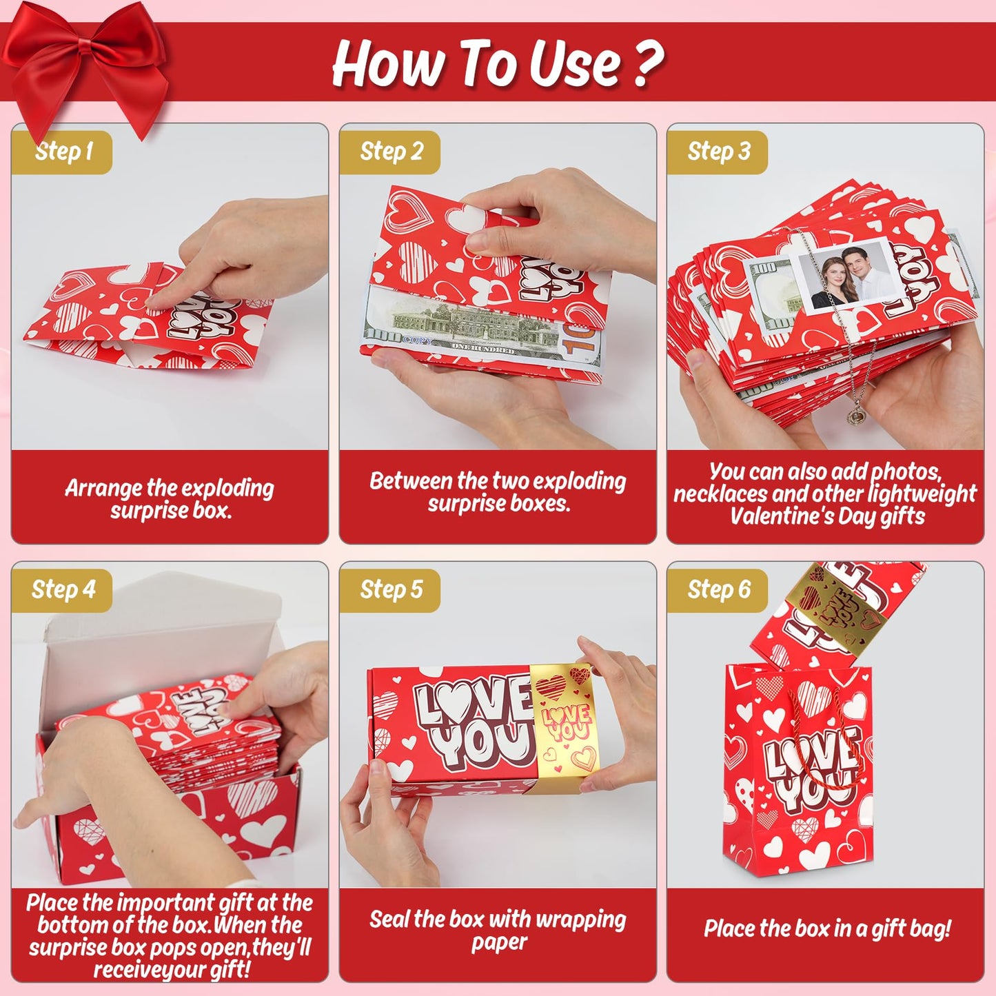 NefosLeuki Surprise Gift Box Explosion for Money,Valentines Pop-Up Explosion Gifts Box,Folding Bounce Box for Valentine's Day,Birthday,Anniversary(Red-20 Bounces)