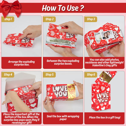 NefosLeuki Surprise Gift Box Explosion for Money,Valentines Pop-Up Explosion Gifts Box,Folding Bounce Box for Valentine's Day,Birthday,Anniversary(Red-20 Bounces)