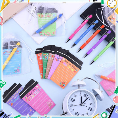 Mkway 24 Set Teacher Appreciation Gifts Bulk - 24 Coffee Cup Notepad+ 24 Ballpoint Pens+ 24 Drawstring Gift Bags, Bulk Gifts for School Office Christmas Teacher's Day Coworker Nurse Employee