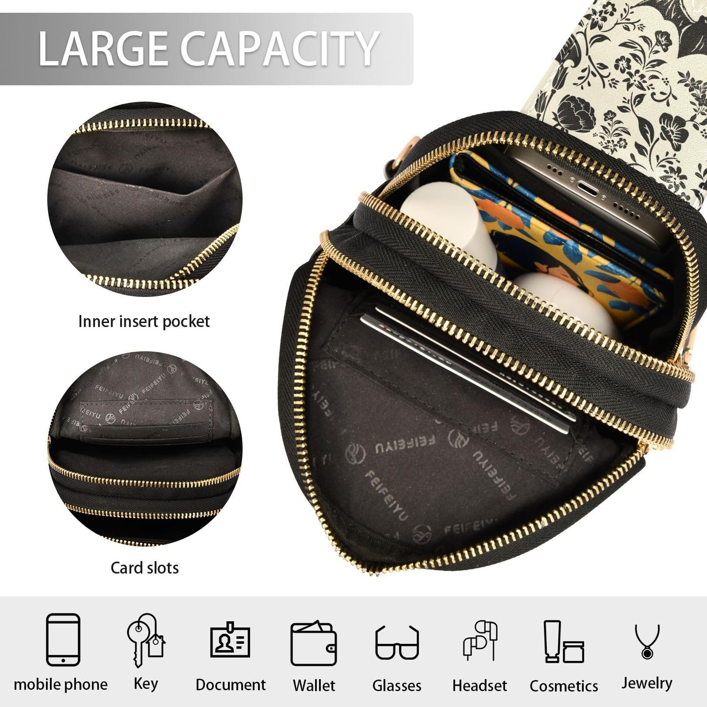 Crossbody Sling Bag for Women Leather Shoulder Chest Bag Small Fanny Pack for Hiking Travel | Leather, Shoulder, Chest Bag, for Hiking, Travel