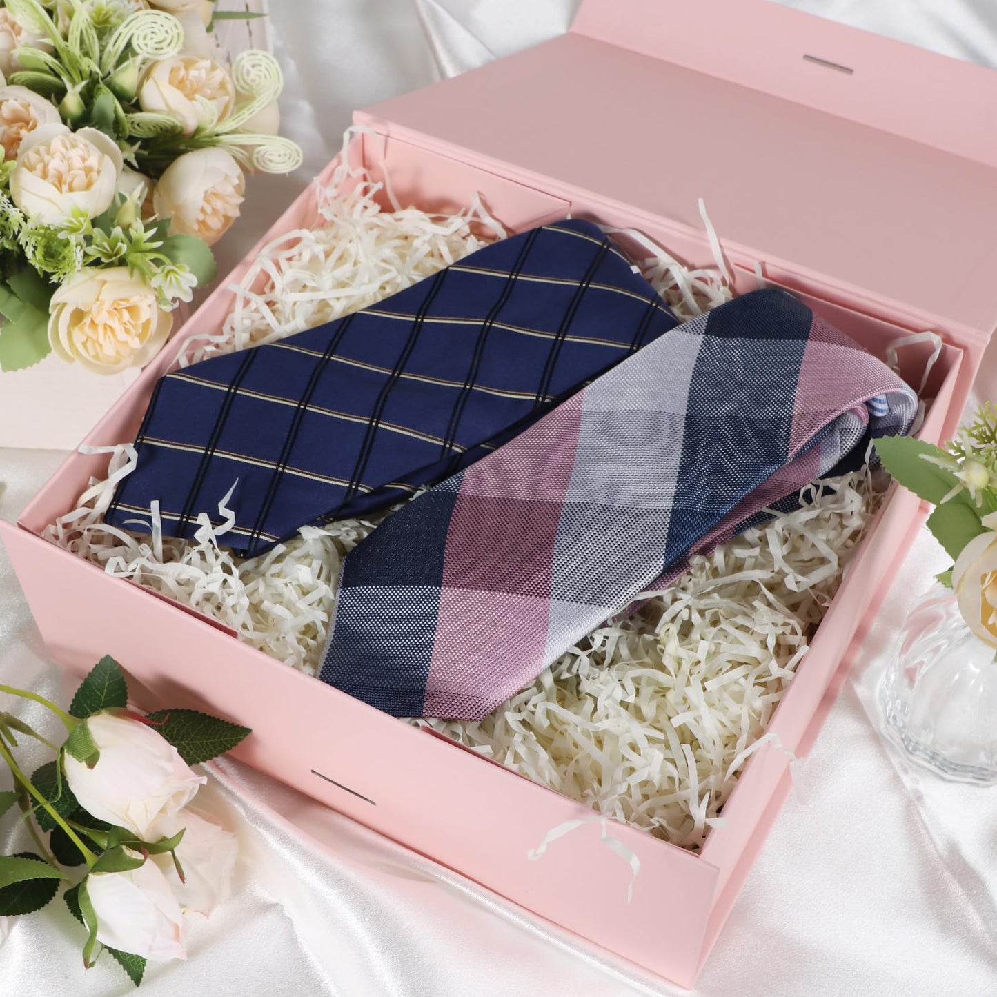 LFBOX Pink Gift Box with Ribbon Magnetic Lids 10.2x9x3.74 in, Christmas Gift Boxes Bridesmaid Groomsman Proposal Boxes, Wedding Storage Box 5 Pack