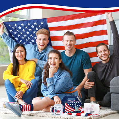 Skylety 6 Pcs New US Citizenship Gifts American Flag Gifts Set with Citizen Coffee Mug American Flag Sock Bandana Bracelet Patriotic Gift Box with Handle Congratulations Card for Veterans