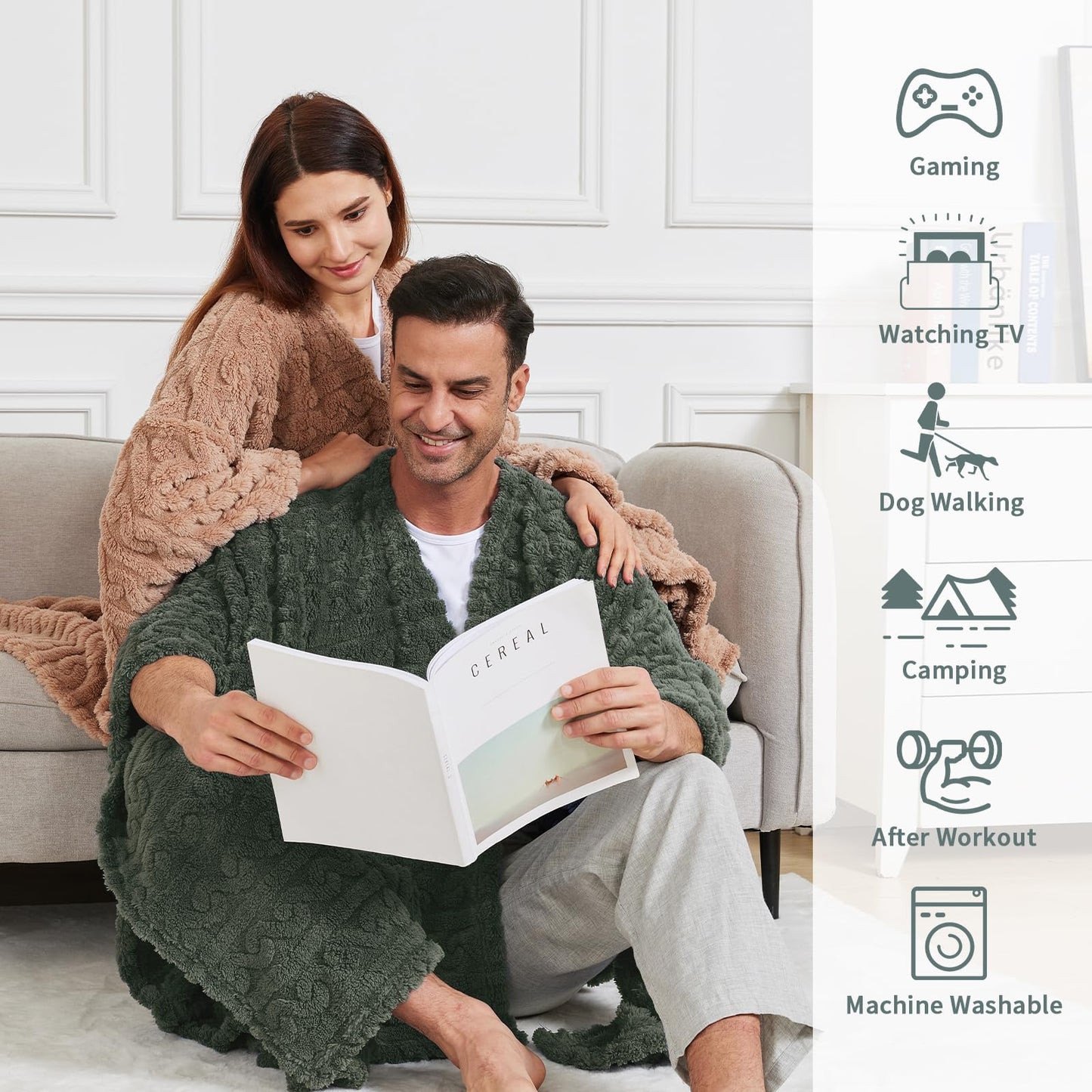 Wearable Blanket Sherpa Fleece Shawl Blanket with Pockets Blanket Poncho Cape for Adults, Cozy Shawl TV Throw Blankets