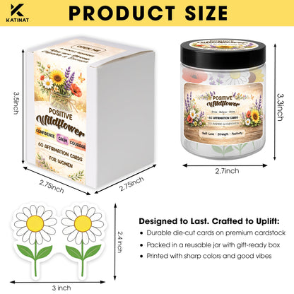Birthday Gifts for Women, Positive Wildflower Affirmation Cards Jar – Sunflower Daisy Lavender Poppy Daily Affirmations, Encouragement Gift, Relaxation & Stress Relief Desk Decor