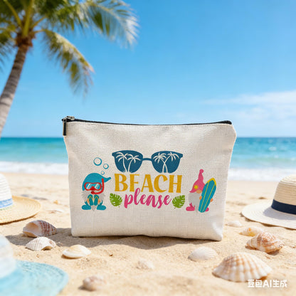 ZUYUROU Beach Makeup Bag for Women, Funny Travel Cosmetic Pouch, Beach Please Zipper Bag, Summer Vacation Gift, Tropical Aesthetic Bag for Girls, Best Escape Anyone Can Have Travel Organizer