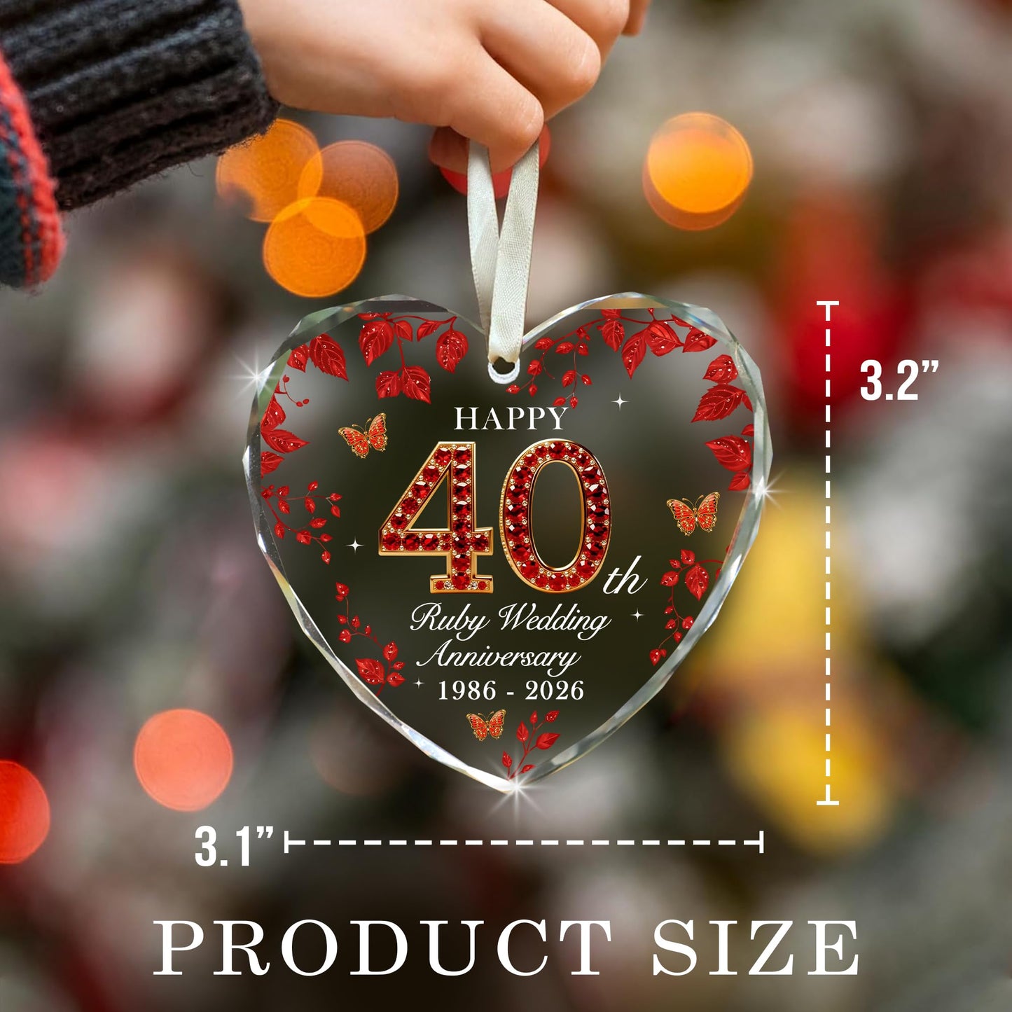 40th Anniversary Ornament 1986-2026, Ruby Wedding Gift Keepsake, 40th Wedding Anniversary Decorations, Meaningful 40 Year Anniversary Marriage Gift for Couples Parents, Wife, Husband