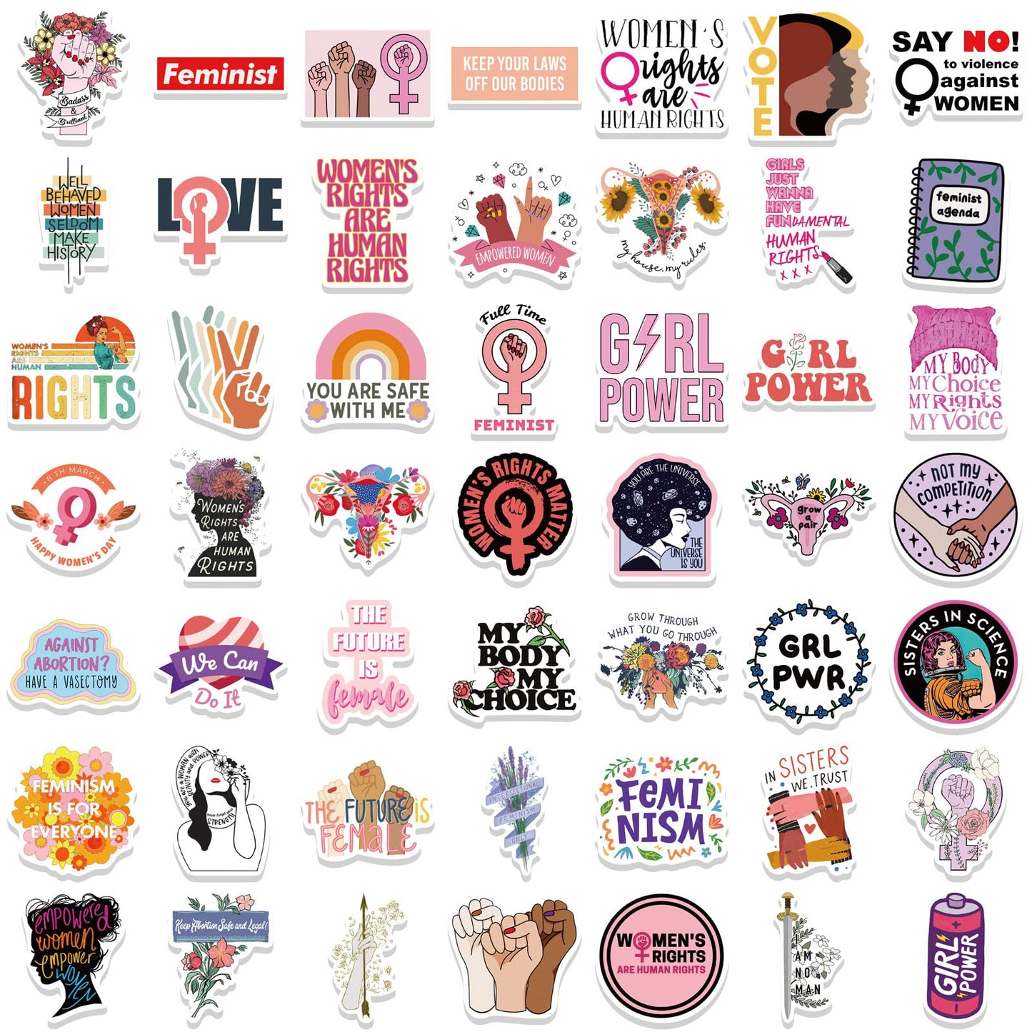 100Pcs Inspirational Feminist Stickers Pack,Girl Power Rights Feminism Colorful Vinyl Sticker,Laptop Water Bottle Phone Skateboard Stickers Decals for Women Ladies Girls