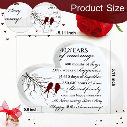 Qunclay 40th Years of Marriage Gift Wedding Anniversary Souvenir Heart Marriage Keepsake Decoration Present for Couple Parent Women Mom Husband Wife He She Friend Grandparents