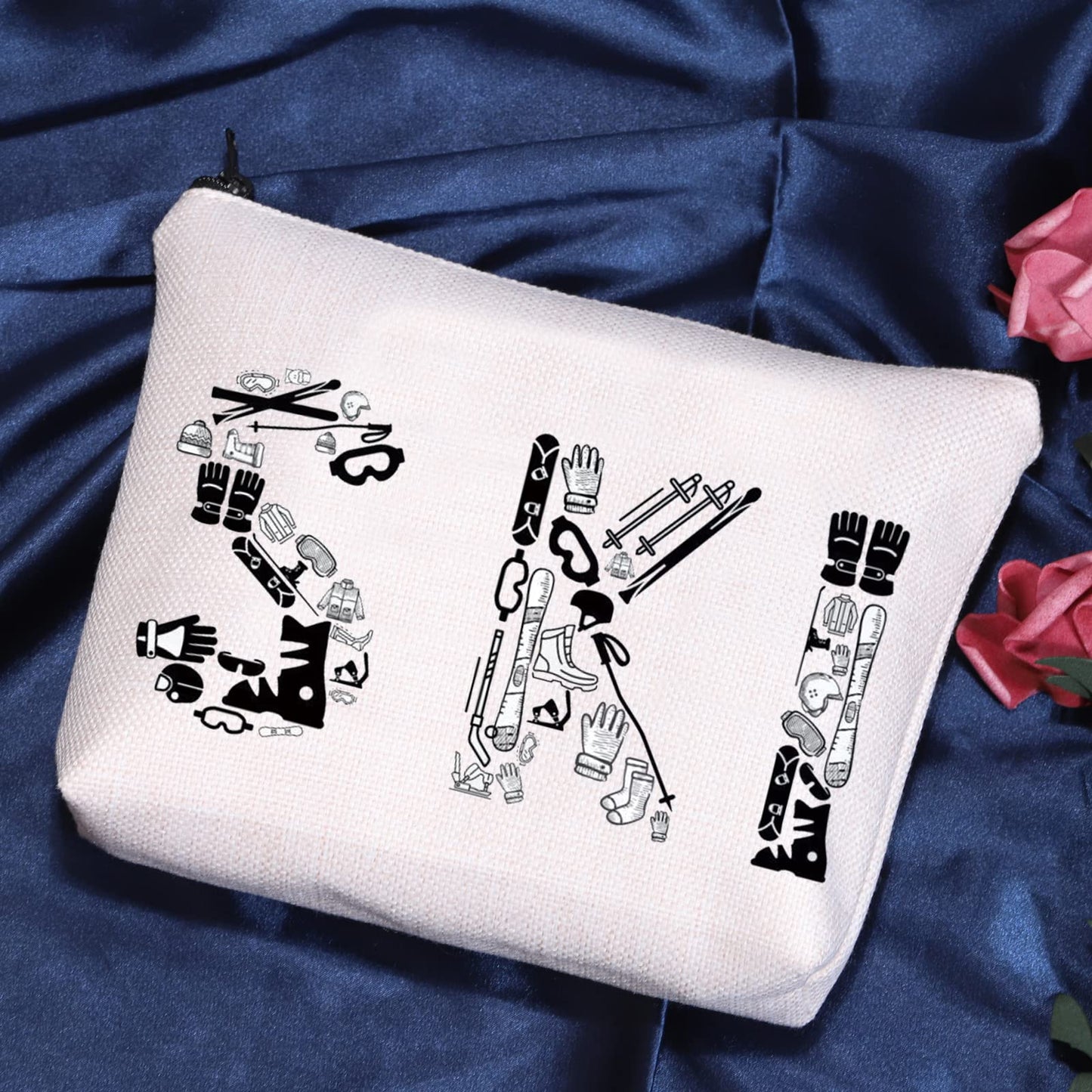 POFULL Winter Sport Gift Skiing Cosmetic Bag For Ski Lover Snow Skiing Gift (SKI Cosmetic Bag)