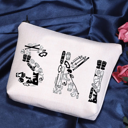 POFULL Winter Sport Gift Skiing Cosmetic Bag For Ski Lover Snow Skiing Gift (SKI Cosmetic Bag)