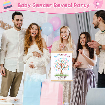 Haull Gender Reveal Fingerprint Tree Canvas Guest Books 11.8 x 15.8 in Gender Reveal Games for Guests, Baby Shower Decorations Gifts Ideas He or She Thumbprint Hanging Paintings Party Favors
