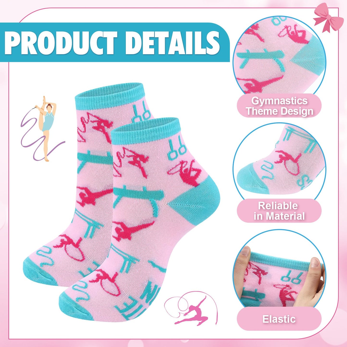 Glitopper 8 Pairs Gymnastics Theme Gift Socks Bulk, Gymnast Accessories Stuff Birthday Party Favors for Team Coach Gymnast Adults Women - 8 Styles