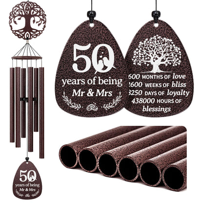 SteadStyle 50th Anniversary Wind Chime, Happy 50th for Parents, Husband, Wife, Couples, Friends - Golden Anniversary Keepsake Tree of Life Wind Chime Large Size 37 in Garden Decor