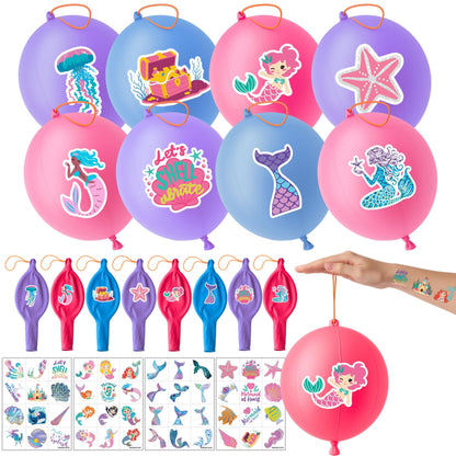 72 PCS Mermaid Party Favors – 48 Pre-Cut Temporary Tattoos & 24 Mermaid Ocean Punch Balloons Themed Birthday Party Decorations Supplies Favors Gifts Goodie Bag Fillers Classroom Rewards for Boys Girls