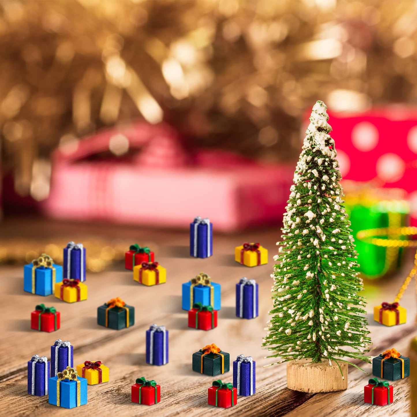 Bucherry 50 Pcs Christmas Miniature Resin Gift Boxes Multicolor Mini Christmas Ornaments Xmas Miniature Figurines Charms for Craft DIY Garden Accessories