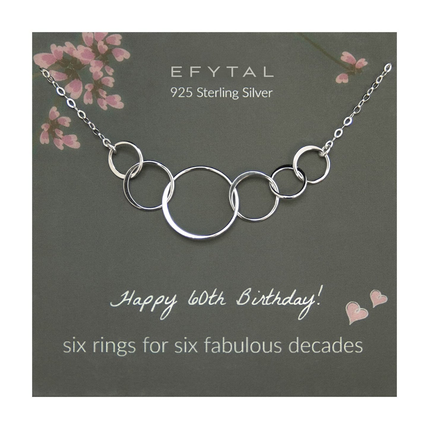 EFYTAL 60th Birthday Gifts for Women, Sterling Silver Necklace for 60 Year Old Woman, Cool 60th Birthday Gift Ideas, Turning 60