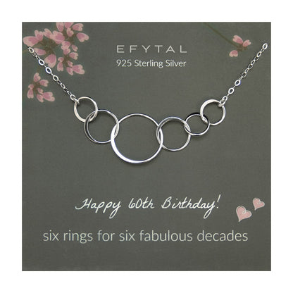 EFYTAL 60th Birthday Gifts for Women, Sterling Silver Necklace for 60 Year Old Woman, Cool 60th Birthday Gift Ideas, Turning 60