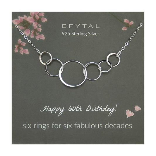 EFYTAL 60th Birthday Gifts for Women, Sterling Silver Necklace for 60 Year Old Woman, Cool 60th Birthday Gift Ideas, Turning 60
