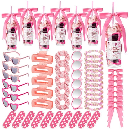 60 Pcs Galentine's Day Gift Include Pink Scrunchies Hair Clips Heart Sunglasses Bracelets Compact Mirrors Nail File Gift Cups and Straw Greeting Cards for Women Friend Bestie Valentine Party Favors