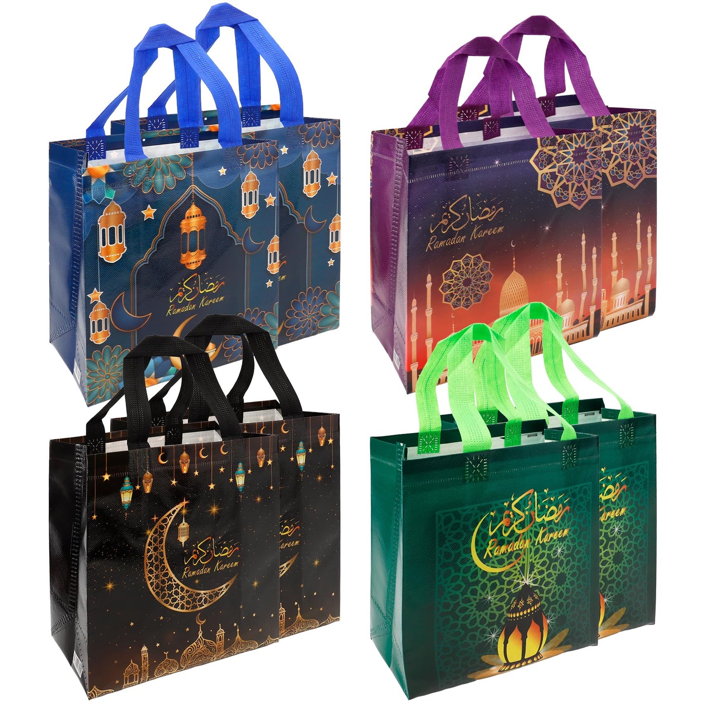 Ramadan Gift Bags, 8Pcs Medium Size Bulk Ramadan Mubarak Bags for Gifts, Reusable Non-Woven Eid Goodie Bag with Handles Treat Bag Perfect for Kareem Eid Mubarak Gift Wrap Goody Party Favor Supplies