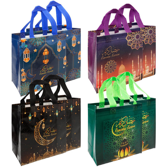 Ramadan Gift Bags, 8Pcs Medium Size Bulk Ramadan Mubarak Bags for Gifts, Reusable Non-Woven Eid Goodie Bag with Handles Treat Bag Perfect for Kareem Eid Mubarak Gift Wrap Goody Party Favor Supplies