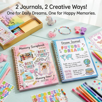 DIY Journal Kit for Girls Ages 8-12, 200+PCS Teen Tween Girl Gifts Trendy Stuff, Party Favors for Kids 8-12, Birthday Gift for Girls.