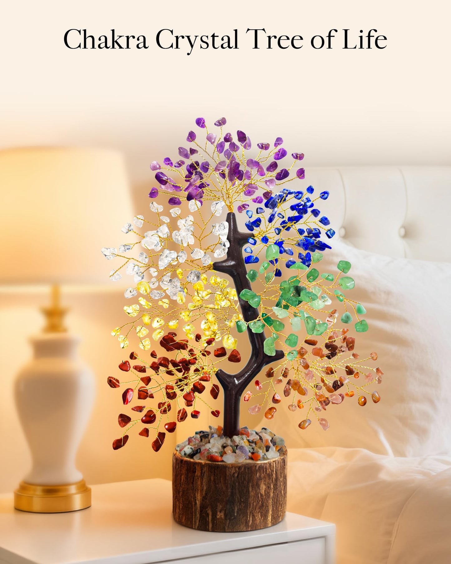 7 Chakra Crystal Tree of Life, Handmade Crystal Decor for Desk, Home Office & Meditation Room, Meaningful and Calming Gemstone Tree,Housewarming, Birthday Gifts for Women, Mom