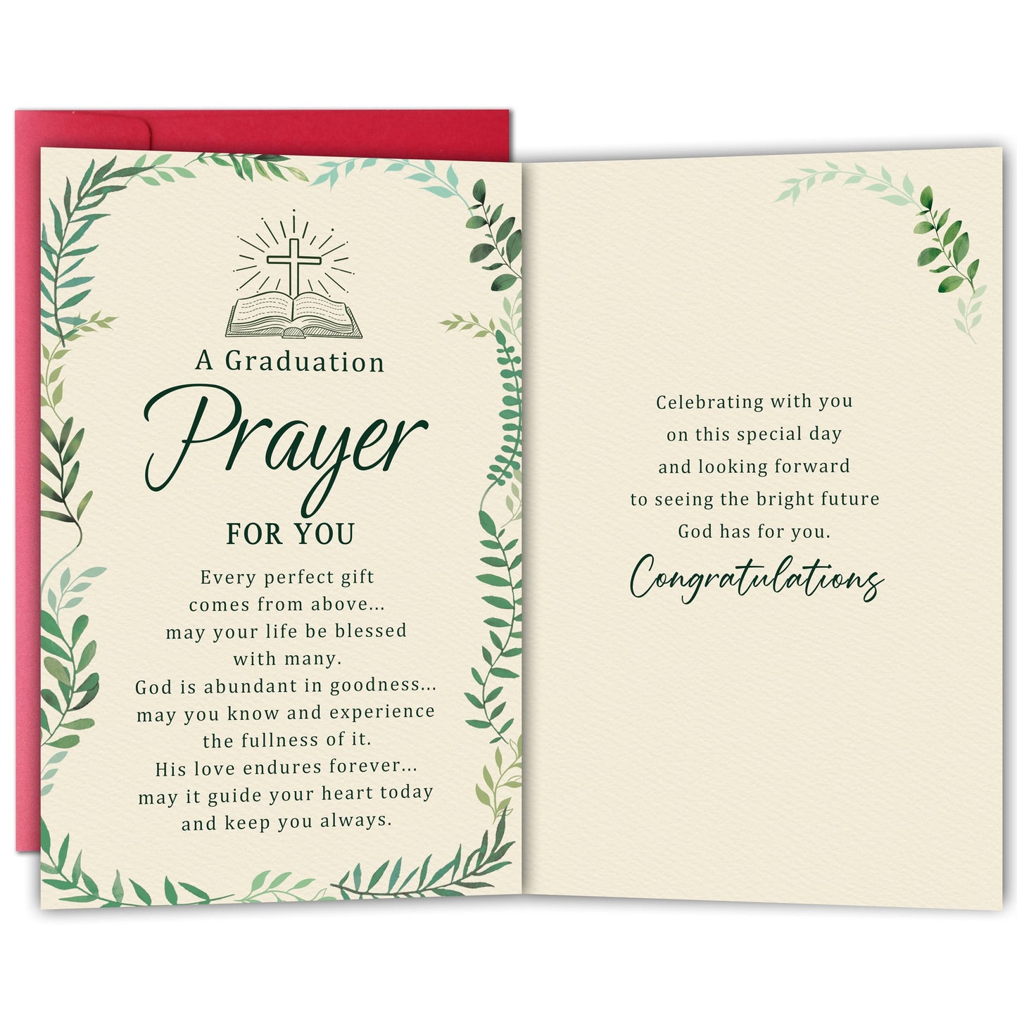 Christian Graduation Card with Prayer, Faith-Based Congratulations Greeting, Religious Graduation Card Gift for Him or Her, Inspirational Bible Blessing Cards