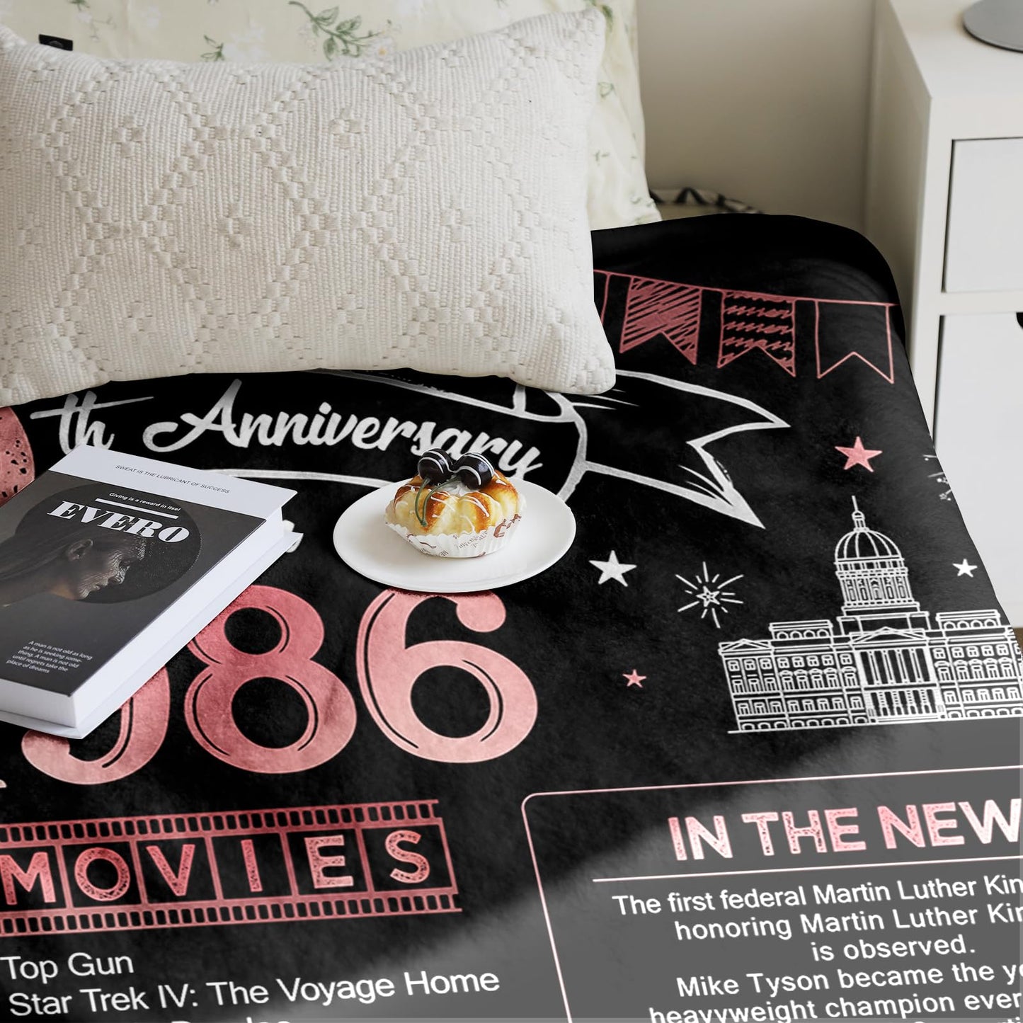 40th Anniversary Blanket Gifts Gift for 40th Wedding Anniversary Ruby Wedding Forty Years of Marriage Gifts for Couple Wife Husband Dad Mom Parents Back in 1986 Throw Blanket 60Lx50W Inch