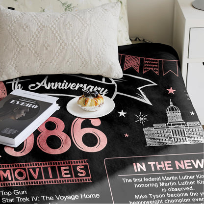 40th Anniversary Blanket Gifts Gift for 40th Wedding Anniversary Ruby Wedding Forty Years of Marriage Gifts for Couple Wife Husband Dad Mom Parents Back in 1986 Throw Blanket 60Lx50W Inch