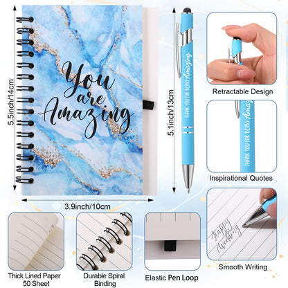 8 Set/48 Pcs Employee Appreciation Gifts Bulk with Gift Bags Colorful Marble Style Notebook Pen 16oz Glasses Cup Makeup Bag Keychain- Women Assistants Secretary Coworker Nurses Team