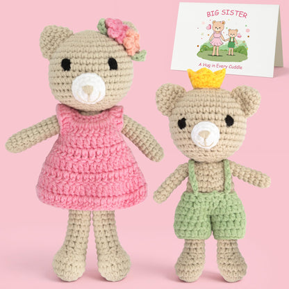 Big Sister Crochet Gift – Big Sister Little Brother Bear Dolls, Handmade Matching Stuffed Animals for Sibling Celebration, Older Sister Gift
