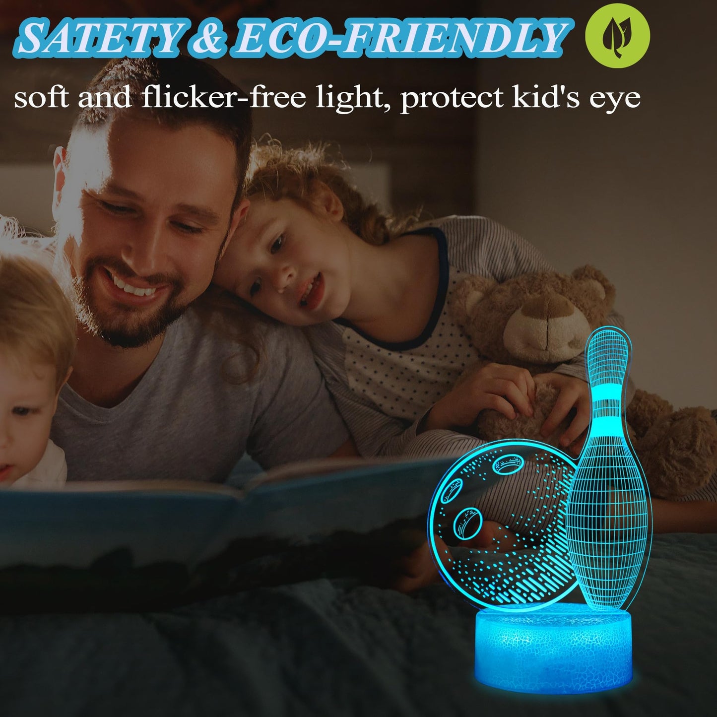 Bowling Night Light, Bowling Gifts 3D Illusion Lamp with 16 Colors Changing, Timer, 4 Flash Modes and Dimmable, Kids Boys Girls Room Decoration, Holiday Xmas Gifts