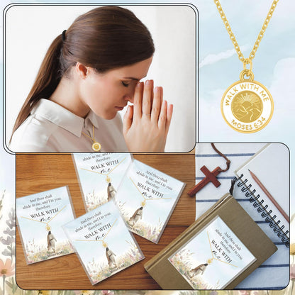 Sureio 24 Sets LDS Missionary Gifts Walk with Me 2026 Necklace with Scripture Cards Sister Missionary Necklace Mormon LDS Youth Theme Walk with Me Pendant Jewelry Christian Baptism Gifts for Women