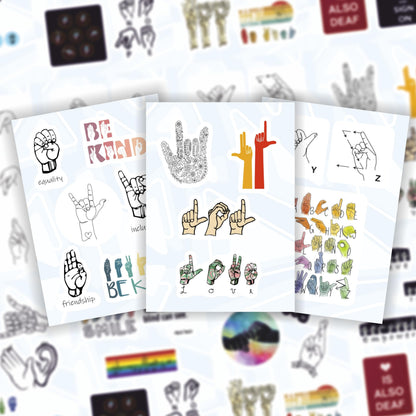 BulbaCraft 100Pcs Sign Language Stickers Alphabet, ASL Stickers for Water Bottle and Laptop - Sign Language Party Favors & Decorations, Waterproof Vinyl Decals, Gifts for Women & Men