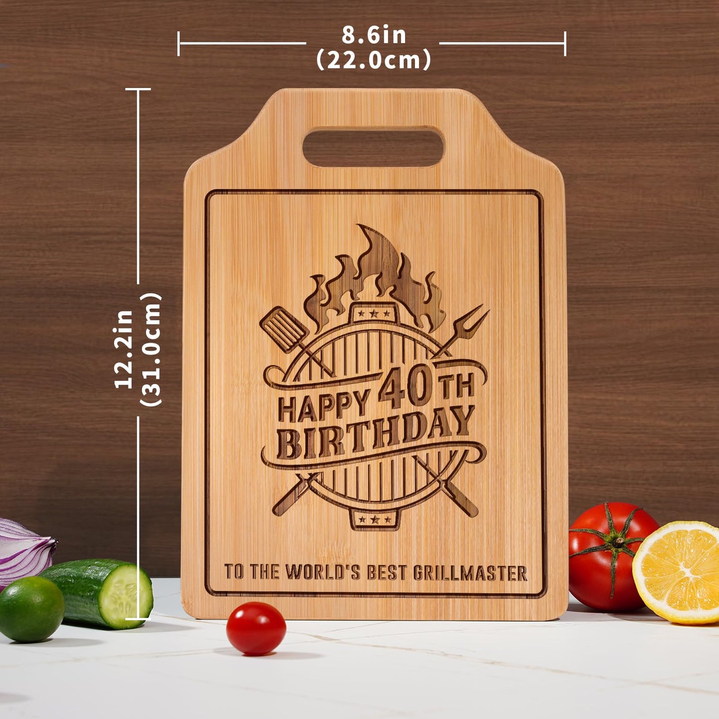AceThrills 40Th Birthday Decorations for Men, 40Th Birthday Gifts Men - Engraved Bamboo Cutting Board 12.3"L X 8.7"W X 0.4"Th