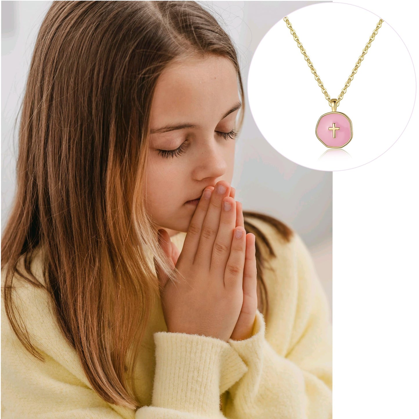 Cute Small Cross Necklace, First Communion Baptism Decorations Party Favors Christian Religious Easter Jewelry Gifts for Daughter Granddaughter Niece