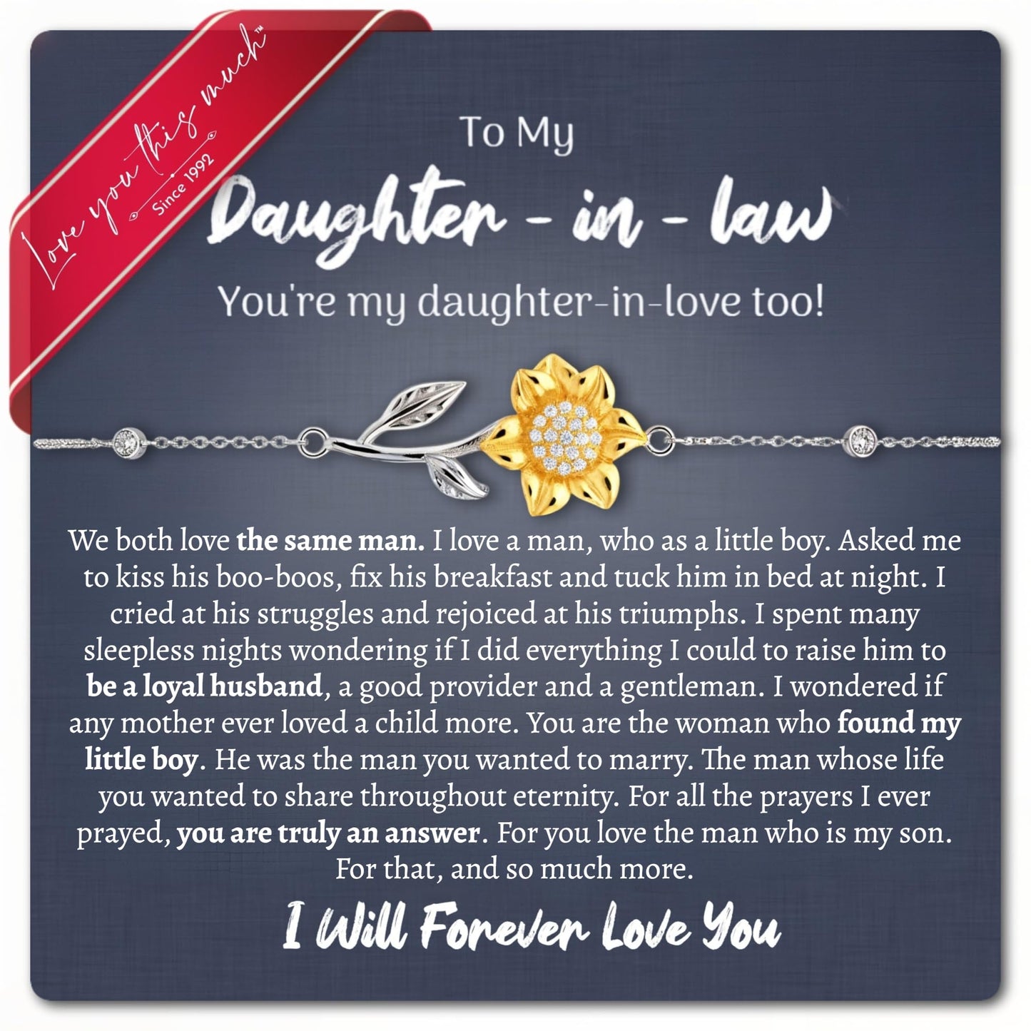 Love You This Much Daughter In Law 18k Gold Plated Sunflower Necklace | Future Daughter in Law Birthday Gifts from Mother in Law | 16-18" Adjustable | Luxury Gift Box