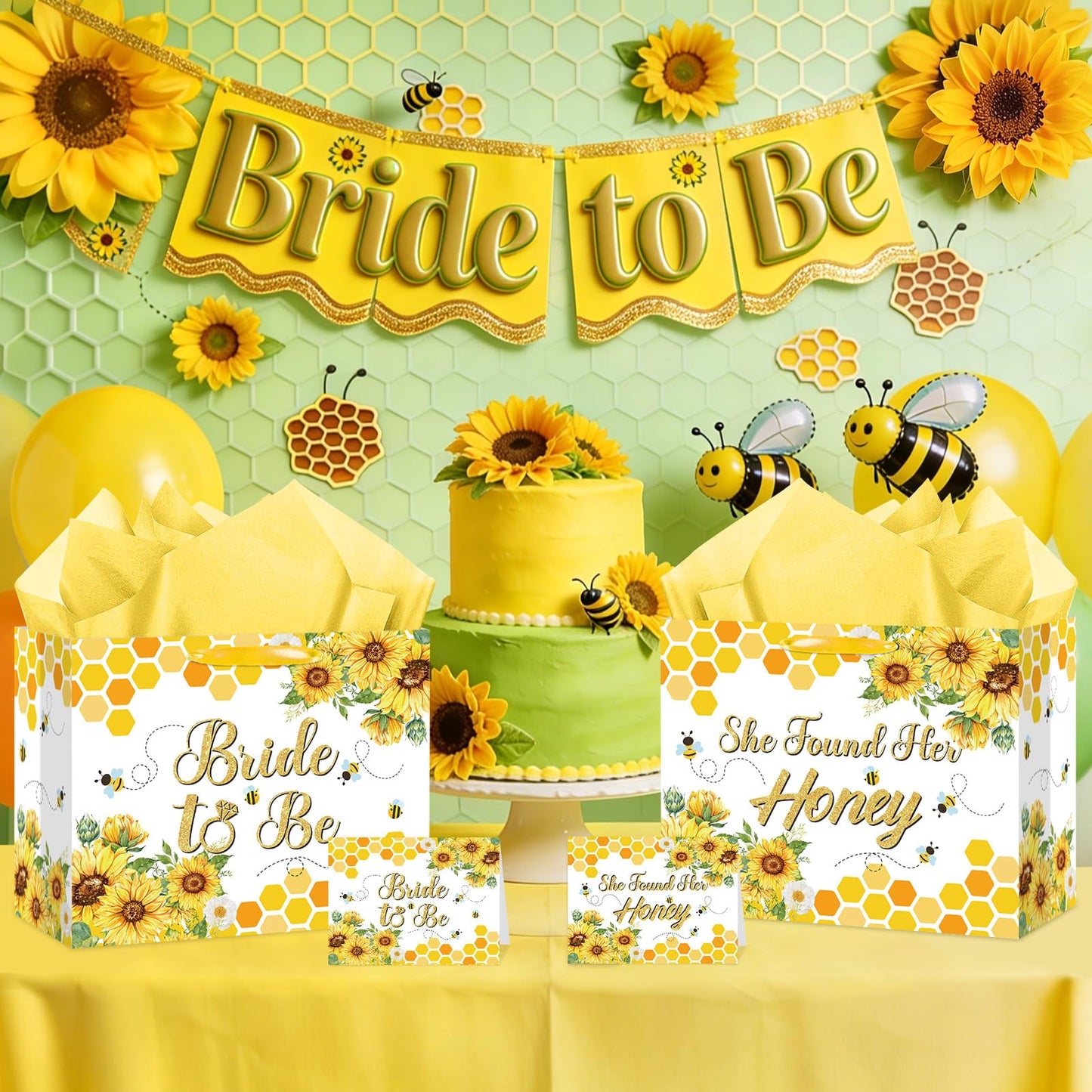 Bride Gift Bag Bee Bridal Shower Party Gift Bags with Tissue Paper and Card Bridal Gift Wrapping Paper Bag Honey Bee Sunflower Bachelorette Engagement Wedding Bags for Bride to Be Party Decorations