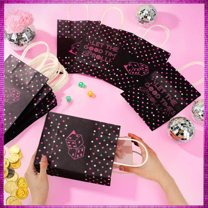Kolldenn 25 Pcs Bunco Gift Bags Bulk Bunco Party Supplies Dice Party Favor Bags with Handles Game Player Gifts for Galentine's Day Women Girls Weekend Bingo Lovers Casino Night Disco Birthday