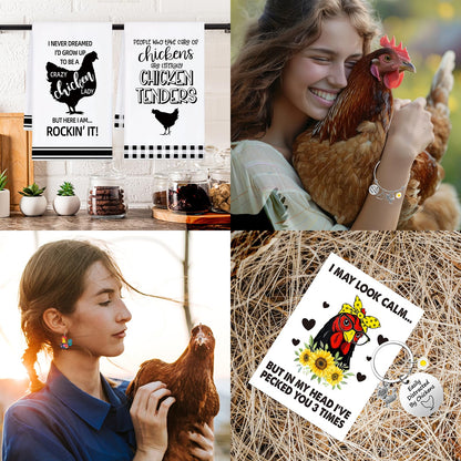 Chicken Gifts, Chicken Lover Gifts for Women, Funny Chicken Stuff with 11 Oz Coffee Mug Coaster Hat Socks Makeup Bag 2 Chicken Kitchen Towel Bracelet Keychain, Chicken Lady Birthday Chirstmas Gift