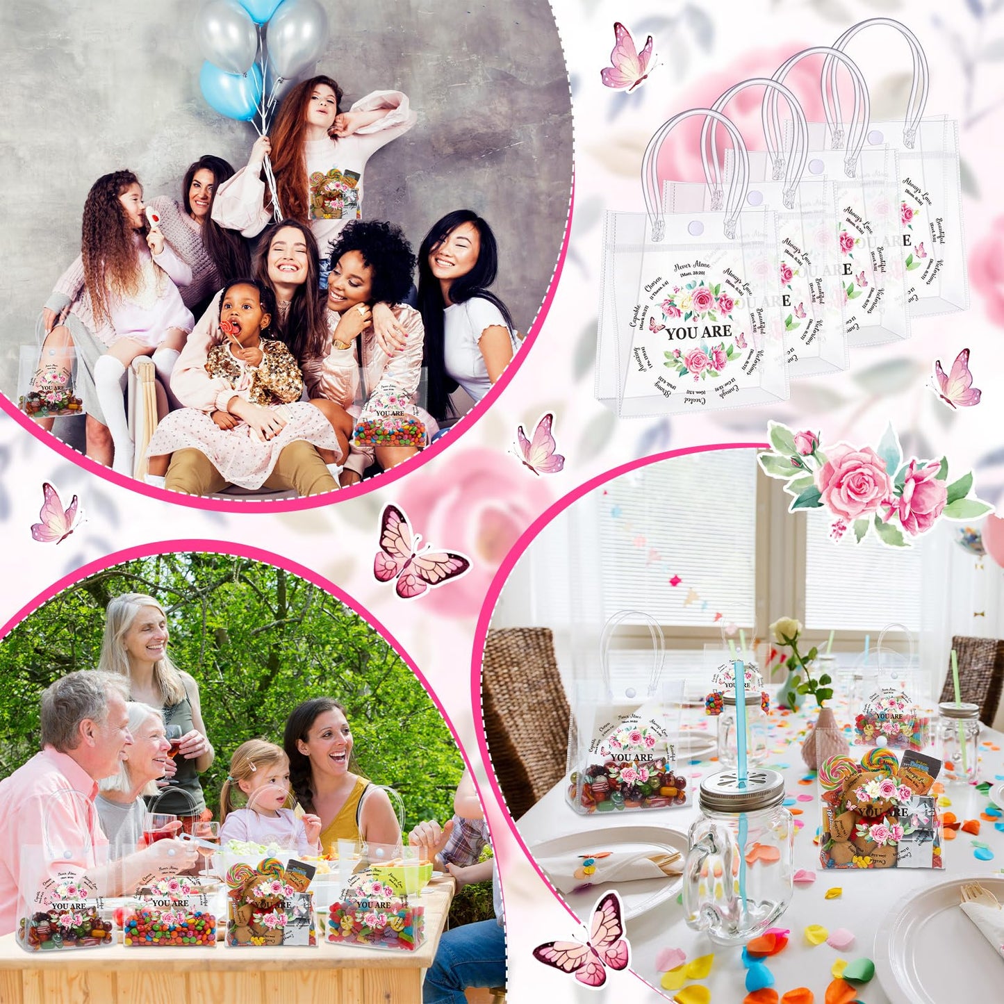 AmazingSpark 24 Pcs Christian Gift Bags for Women Bulk Gift Bags for Women Bulk Inspirational Gifts Pink Floral Religious Goodie Bag with Handles Gifts for Church Bible Birthday Party