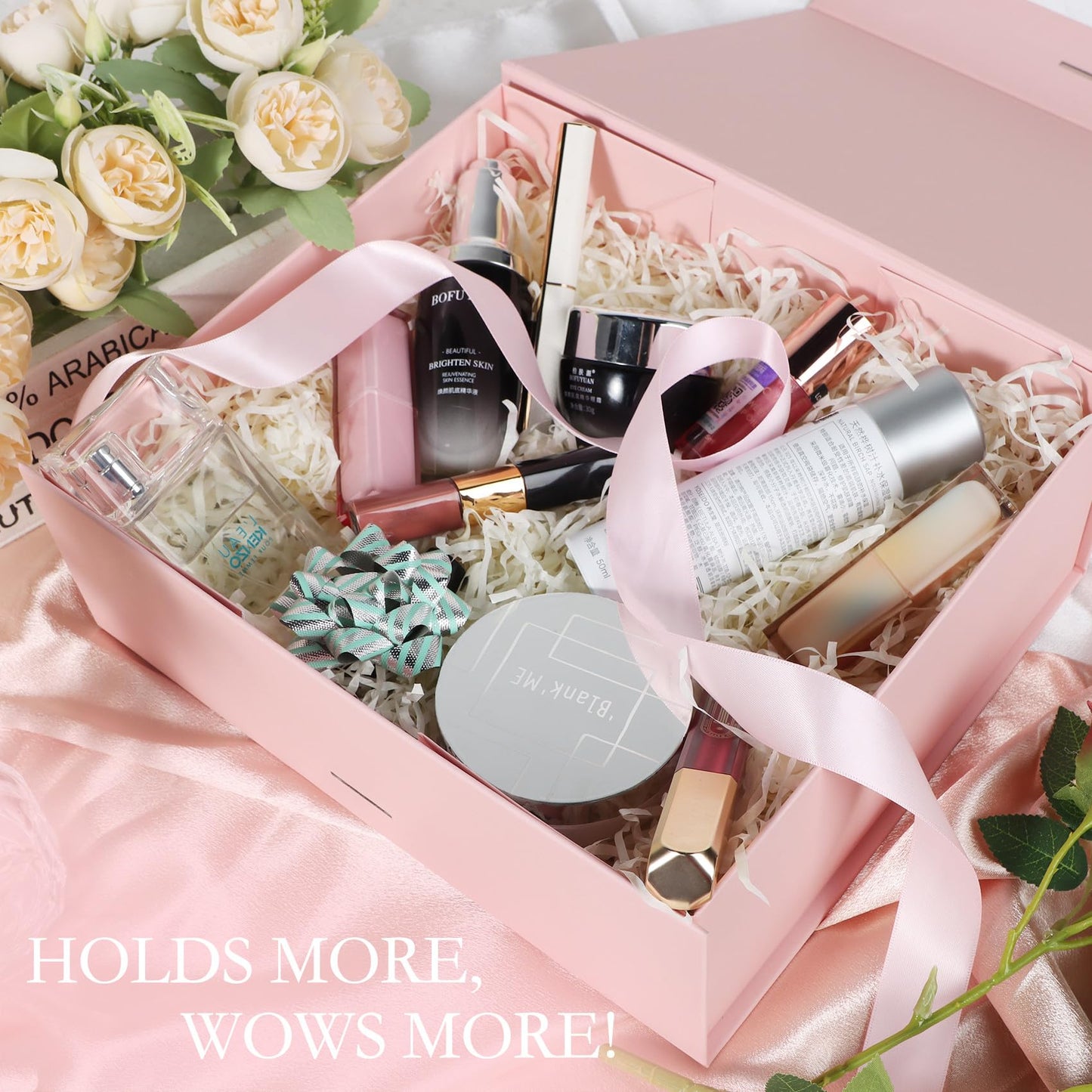 LFBOX Pink Gift Box with Ribbon Magnetic Lids 10.2x9x3.74 in, Christmas Gift Boxes Bridesmaid Groomsman Proposal Boxes, Wedding Storage Box 5 Pack