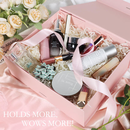 LFBOX Pink Gift Box with Ribbon Magnetic Lids 10.2x9x3.74 in, Christmas Gift Boxes Bridesmaid Groomsman Proposal Boxes, Wedding Storage Box 5 Pack