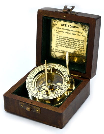 SARA NAUTICAL Antique Brass Sundial Compass, Sundial Clock in Box Gift Sun Clock Ship Replica Watch,Ship Decorations