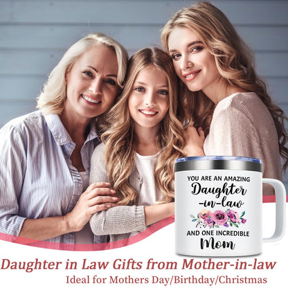 Lifecapido Daughter in Law Gifts from Mother in Law, 14oz Insulated Coffee Mug, Birthday Christmas Mothers Day Gifts for Daughter in Law, Cream