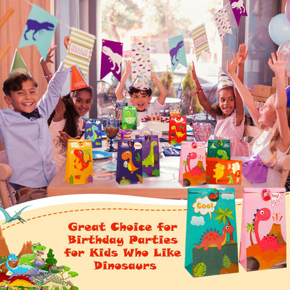 Containlol 30 Pack Dinosaur Party Gift Bags Little Dinosaur Goodie Candy Bag with Matching Stickers Party Favor Supplies for Dinosaurs Themed Birthday Baby Shower(Classical)
