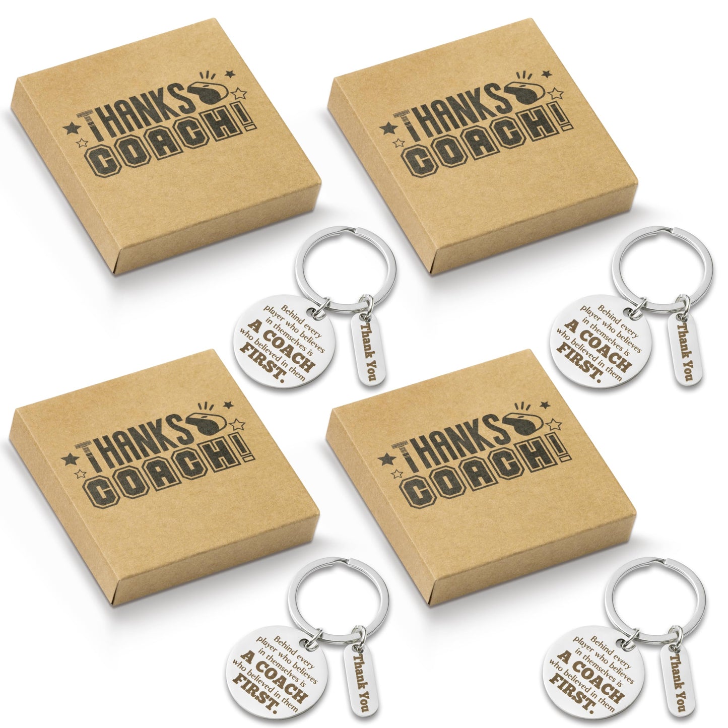 WATINC Coach Appreciation Keychain Gift Set, 4Pcs Sport Match Cheer Keychains Keepsake Present with Thank You Packaging