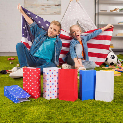 Sweetude 72 Pack Patriotic Treat Bags 4th of July Candy Bags American Flags Party Favor Bag Red White Blue Paper Gift Bag for Patriotic Party Favors Independence Day Supplies Memorial Gift Wrap