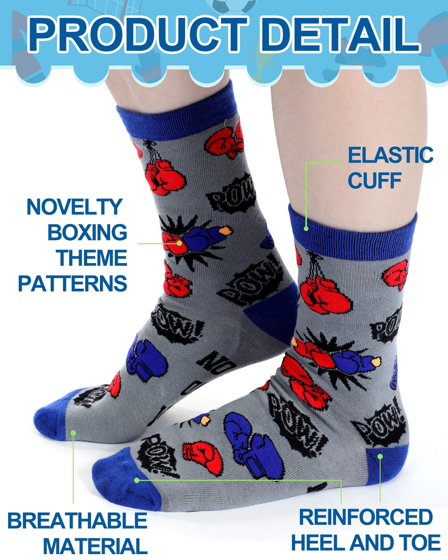 6 Pairs Novelty Sports Gifts for Men Cotton Crew Socks Father Gift for Wrestling Swim Fencing Boxing Dive Lover